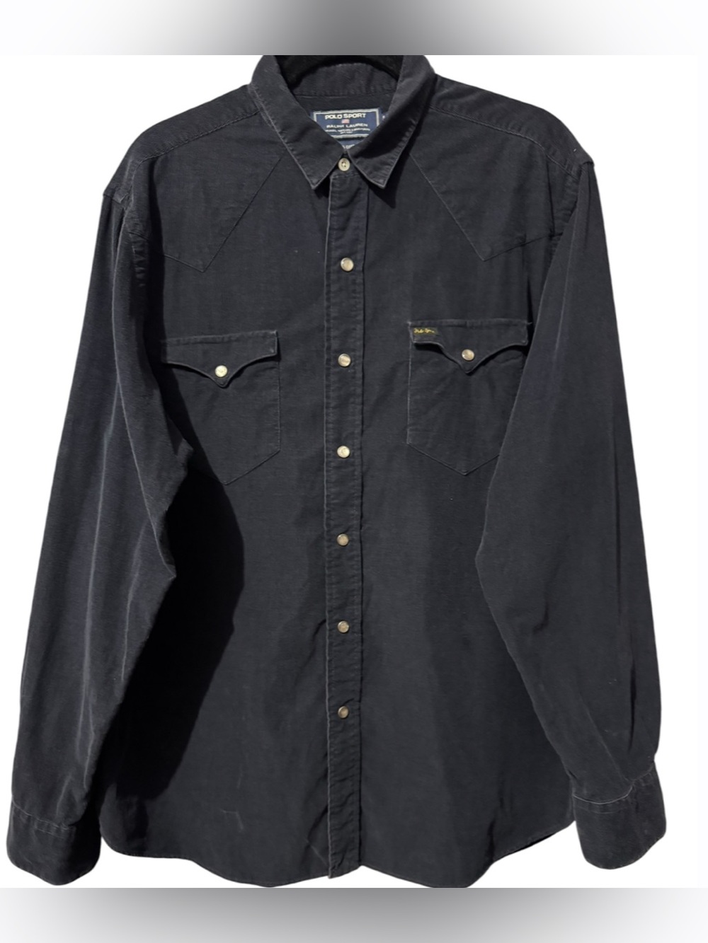 Vintage 90s Polo Sport Ralph Lauren Western Shirt XL Black Pearl Snap USA
